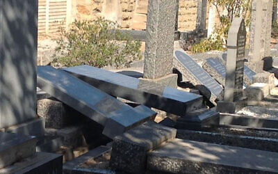 Illustrative: The aftermath of vandalism at the Oudtshoorn Jewish cemetery in South Africa. (Cape SAJB via JTA)