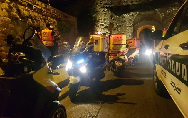 The scene of a stabbing attack in Jerusalem's Old City on August 17, 2020. (United Hatzalah of Israel)
