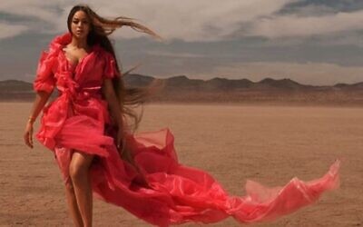 Beyonce wearing a dress designed by Israeli designer Shahar Avnet, one of three Israelis who created looks for the singer's 'Black Is King' album (Courtesy Shahar Avnet)