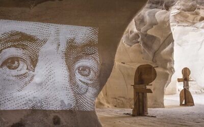 One of the 'Human Forms' sculptures and video art images created by artist Ivo Bisignano at the Beit Guvrin National Park, open until November 1, 2020 (Courtesy Ivo Bisignano)