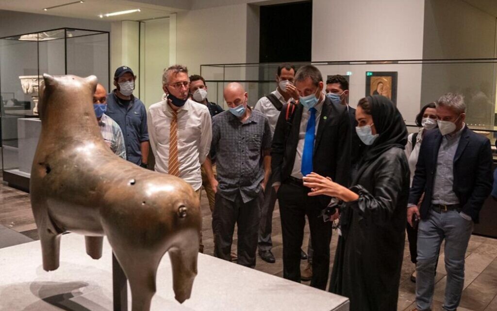 The traveling Israeli and US press is shown around the Louvre Abu Dhabi, August 31, 2020 (Courtesy Louvre Abu Dhabi)