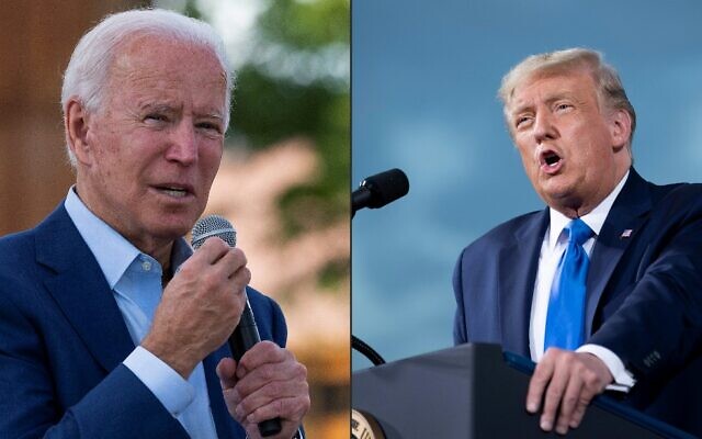 This combination of pictures created on September 25, 2020 shows a photo taken on September 23, 2020 Democratic presidential candidate Joe Biden speaks at the Black Economic Summit at Camp North End in Charlotte, North Carolina.
 In this file photo taken on September 24, 2020 US President Donald Trump speaks during a campaign rally at Cecil Airport  in Jacksonville, Florida. (JIM WATSON and Brendan Smialowski / AFP)