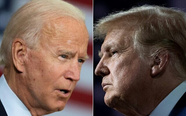 This combination of file pictures created on September 28, 2020 shows Democratic presidential candidate Joe Biden(L) speaking in Tampa, Florida on September 15, 2020 and US President Donald Trump speaking during an event for black supporters at the Cobb Galleria Centre September 25, 2020, in Atlanta, Georgia. (JIM WATSON and Brendan Smialowski / AFP)