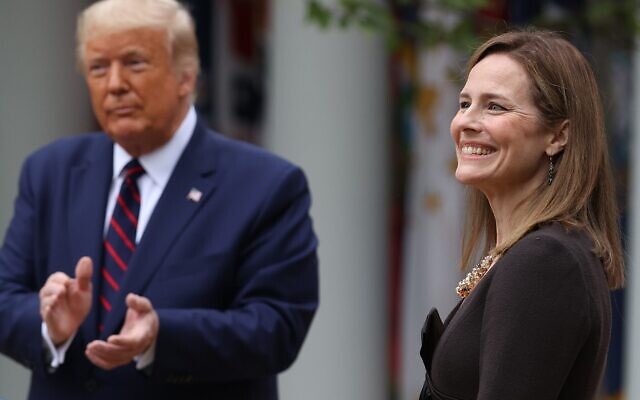 US President Donald Trump (L) introduces 7th U.S. Circuit Court Judge Amy Coney Barrett as his nominee to the Supreme Court in the Rose Garden at the White House September 26, 2020 in Washington, DC. (Chip Somodevilla/Getty Images/AFP)