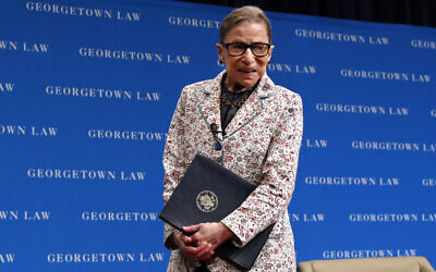 US Supreme Court Justice Ruth Bader Ginsburg leaves the stage after speaking to first-year students at Georgetown Law in Washington, September 26, 2018. (AP Photo/Jacquelyn Martin, File)