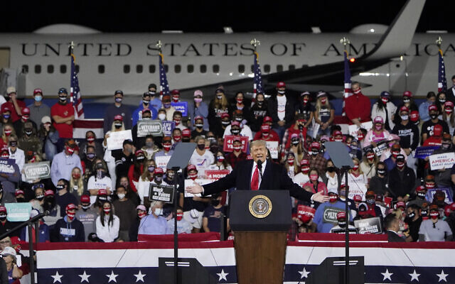 US President Donald Trump speaks during a campaign rally at Fayetteville Regional Airport, September 19, 2020, in Fayetteville, North Carolina. (AP Photo/Chris Carlson)