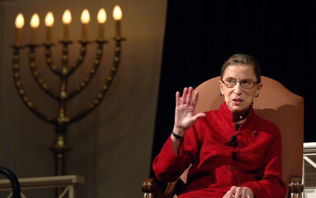 Justice Ruth Bader Ginsburg, the first Jewish woman to be appointed to the Supreme Court, talks with filmmaker David Grubin about his PBS series, 'The Jewish Americans,' on January 10, 2008 in Washington. (AP Photo/Kevin Wolf)