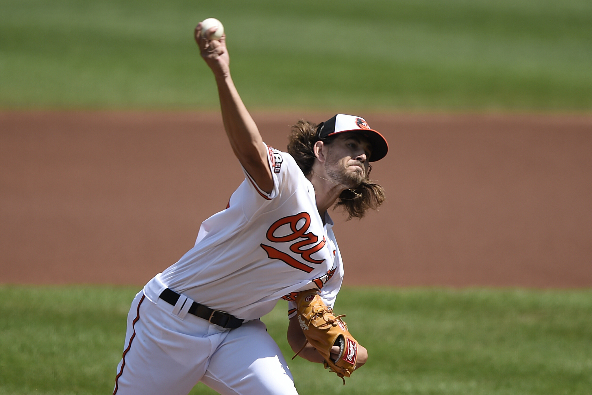 Baltimore Orioles pitcher Dean Kremer throws to the New York Yankees in