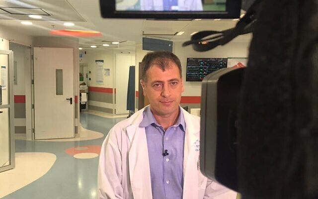 Itai Pessach, director of the children’s hospital at Sheba Medical Center, during a television interview (courtesy of Sheba Medical Center)
