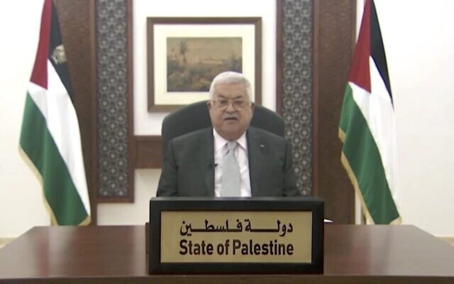 Palestinian Authority Mahmoud Abbas gives a pre-recorded speech aired at the UN General Assembly on September 25, 2020. (Screen capture: UN)