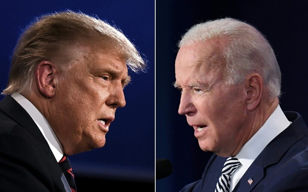 This combination of file pictures created on September 29, 2020, shows US President Donald Trump (L) and Democratic candidate Joe Biden squaring off during the first presidential debate at the Case Western Reserve University and Cleveland Clinic in Cleveland, Ohio. (Jim Watson and Saul Loeb/AFP)