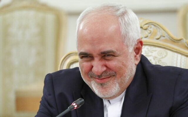 Iranian Foreign Minister Mohammad Javad Zarif smiles during talks in Moscow, Russia, September 24, 2020. (Russian Foreign Ministry Press Service via AP)