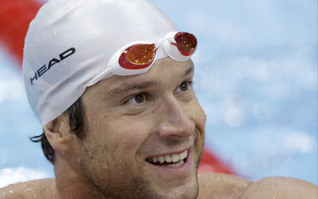 Austrian swimmer Markus Rogan smiles during a practice session at the Aquatics Center at Olympic Park ahead of the 2012 Summer Olympics, July 26, 2012, in London. (AP Photo/Michael Sohn)