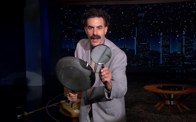 Sacha Baron Cohen appears as Borat on Jimmy Kimmel's show, October 19, 2020. (Screenshot)