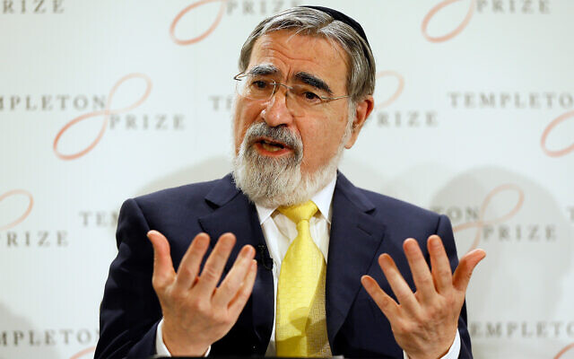 Rabbi Lord Jonathan Sacks speaks at a press conference announcing his winning of the 2016 Templeton Prize, in London, March 2, 2016. (AP Photo/Kirsty Wigglesworth)