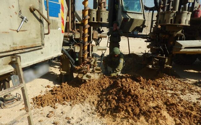 This photo provided by the Israel Defense Forces on October 20, 2020, shows a soldier operating along the border with the southern Gaza Strip, after a tunnel entering Israeli territory was found in the area. (Israel Defense Forces)