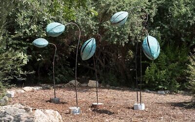 Sigalit Landau's 'Squirting Cucumber,' one of the sculptures on display on 'Returning to Nature' at the Jerusalem Botanical Gardens (Courtesy Jerusalem Botanical Gardens)