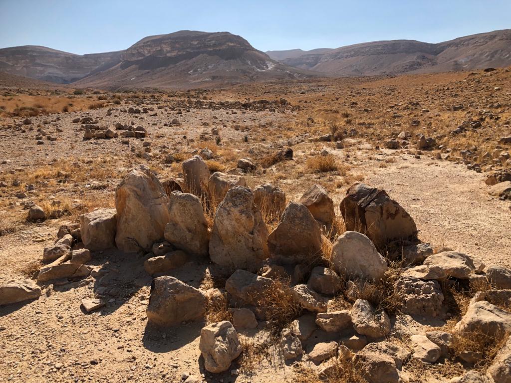 Twelve standing stones at the base of Mount Karkom, said by one expert to recall 'altar stones' described in the Bible. (Sue Surkes/Times of Israel)