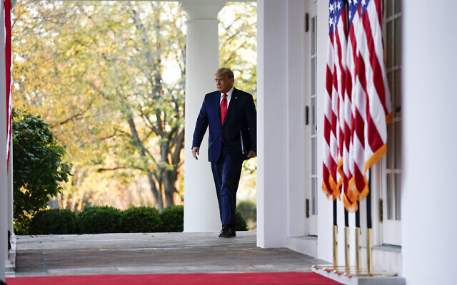 President Donald Trump arrives to speak in the Rose Garden of the White House, November 13, 2020, in Washington. (AP Photo/Evan Vucci)
