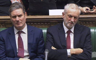 Illustrative: Keir Starmer, left, and Jeremy Corbyn at the House of Commons in London, Monday November 26, 2018. (House of Commons / PA via AP)