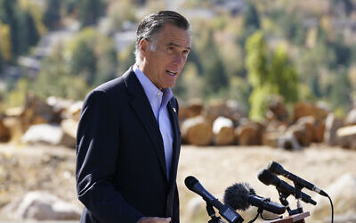 Sen. Mitt Romney, R-Utah, speaks during a news conference Thursday, Oct. 15, 2020, near Neffs Canyon, in Salt Lake City.  (AP Photo/Rick Bowmer)