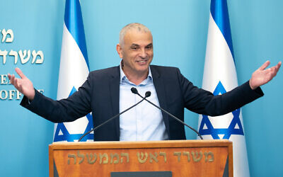 Then-finance minister Moshe Kahlon holds a press conference at the Prime Ministers Office, in Jerusalem on March 12, 2020. (Fitoussi/Flash90)
