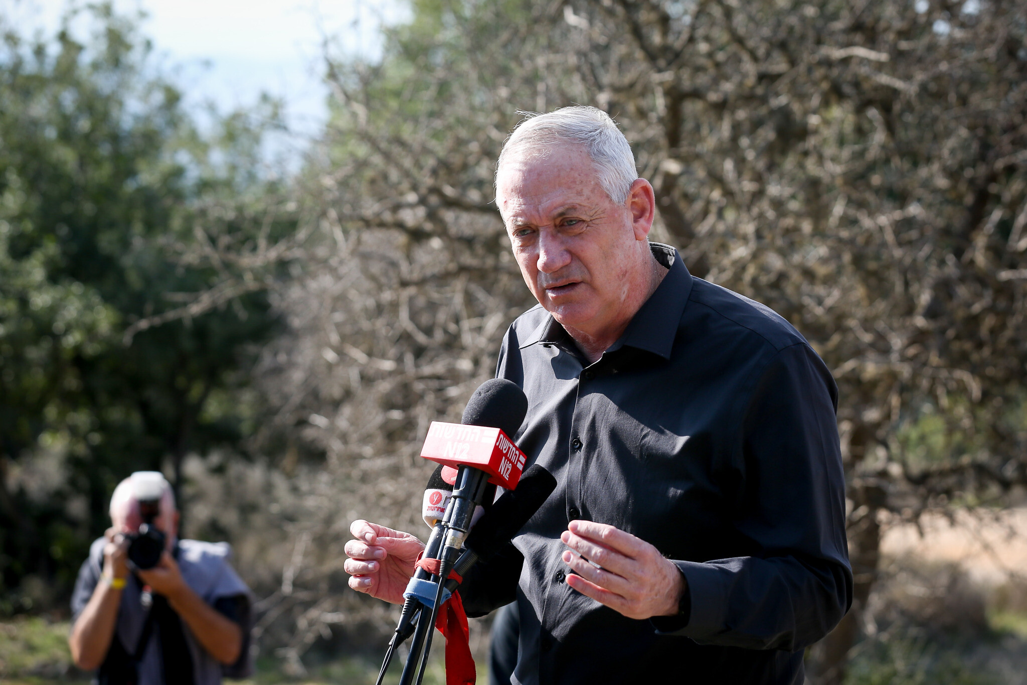 Defense Minister Benny Gantz seen during a visit on the Israel-Lebanon border, northern Israel, on November 17, 2020. (David Cohen/Flash90)