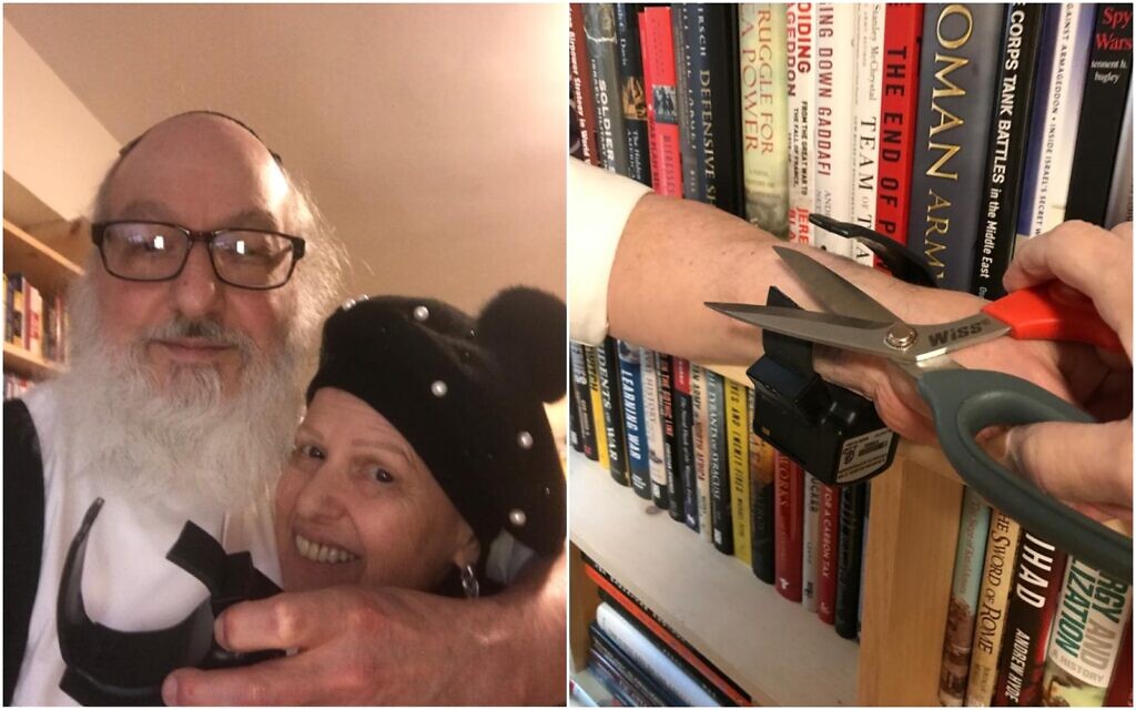 Jonathan Pollard with his wife Esther after they cut off his electronic monitor bracelet on November 20, 2020. (Adi Ginzburg/Justice for Jonathan Pollard)