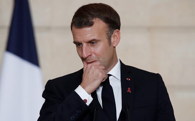 French President Emmanuel Macron at the Elysee Palace in Paris, December 1, 2020. (Benoit Tessier/Pool/AFP)