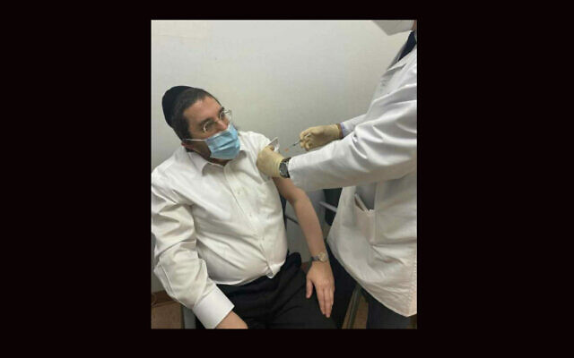 A photo posted to Twitter on December 21, 2020 showed Gary Schlesinger, CEO of ParCare Community Health Network, receiving the coronavirus vaccine. (Twitter via JTA)