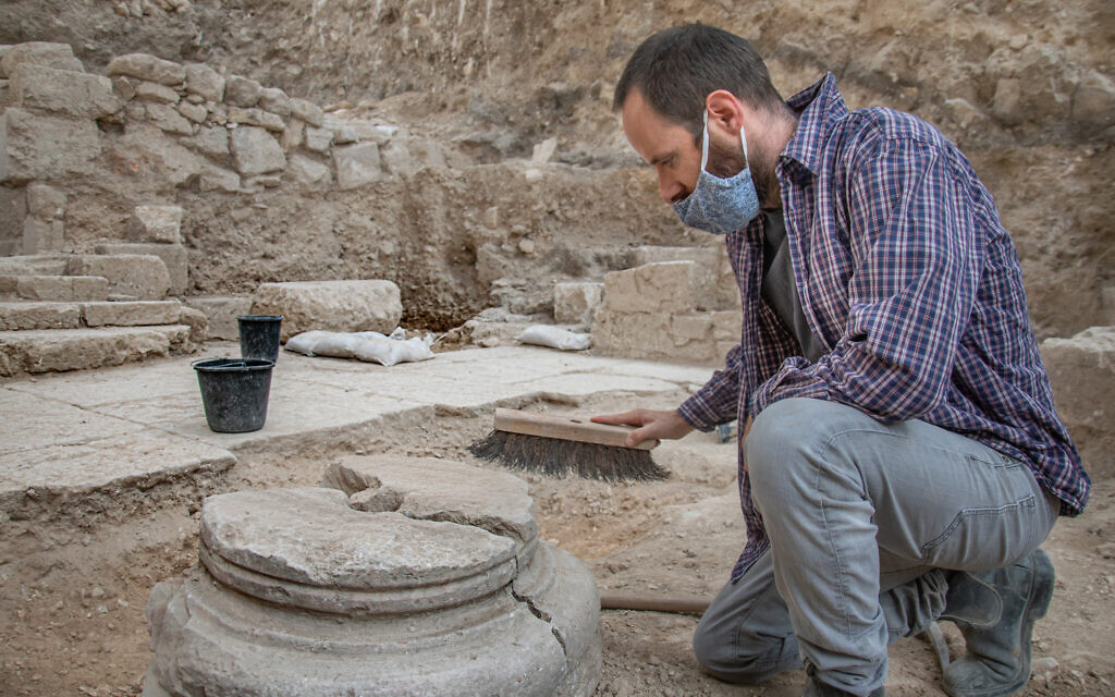 David Yeger, director of the excavation at Gethsemane in Jerusalem, in the Byzantine church. (Yoli Schwartz, Israel Antiquities Authority)