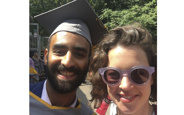 Karim Ennarah (L) and his now-wife Jess Kelly, after graduating from the School of Oriental and African Studies, London, in 2018. (courtesy of Jess Kelly via AP, File)