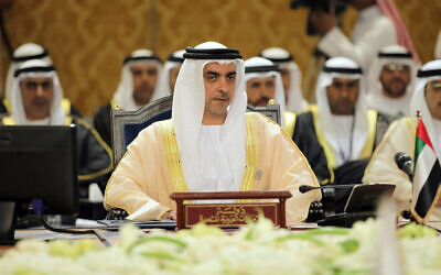 Illustrative: UAE Interior Minister Sheik Saif bin Zayed Al Nahyan, center, participates in a Gulf Cooperation Council interior ministers gathering to discuss regional security issues in Manama, Bahrain, Nov. 28, 2013. (AP Photo/Hasan Jamali)