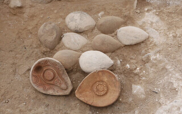 Oil lamp molds from the Islamic period (mid-7th-11th century) uncovered in the summer 2020 excavation of ancient Tiberias. (Tal Rogovenski/Hebrew University)