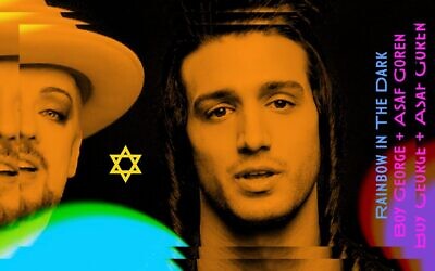 Boy George, left, and Israeli singer Asaf Goren launch their new song, 'Rainbow in the Dark,' December 2020 (YouTube screengrab)