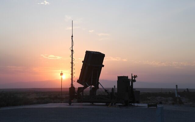 An Iron Dome battery is seen during a trial on the US military's White Sands test range in New Mexico in June 2021. (Defense Ministry)