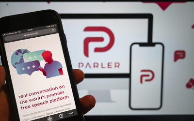The website of the social media platform Parler is displayed in Berlin, January 10, 2021. (Christophe Gateau/dpa via AP)