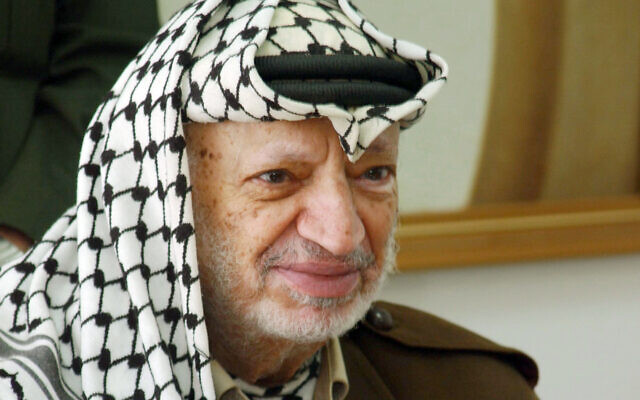 PLO chairman Yasser Arafat, Sept. 10, 2004. (AP Photo/Palestinian Authority, Hussein Hussein)