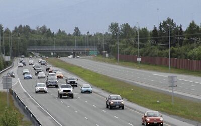 ILLUSTRATIVE -- This photo taken  June 25, 2015, shows inbound morning rush hour traffic on the Glenn Highway from the Bragaw Street overpass in Anchorage, Alaska (AP Photo/Mark Thiessen)