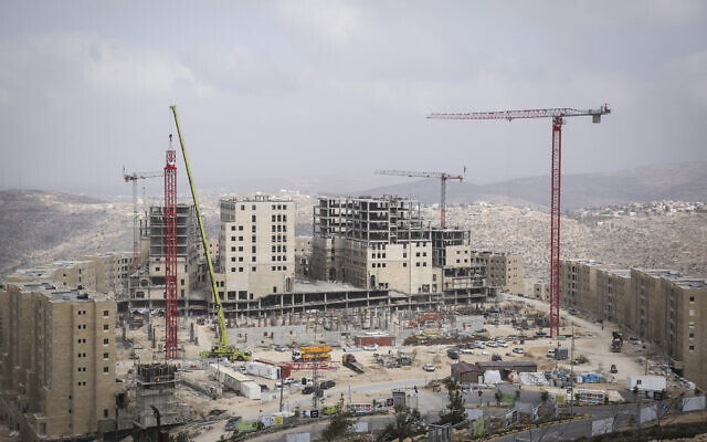 View of the construction of the then new Palestinian city of Rawabi, on February 23, 2014. (Hadas Parush/Flash 90/File)