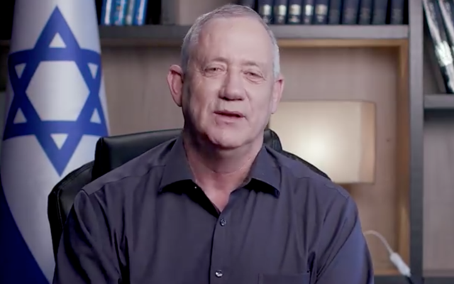 Blue and White chairman Benny Gantz in a weekly Facebook address, on January 22, 2021. (Screen capture/Facebook)