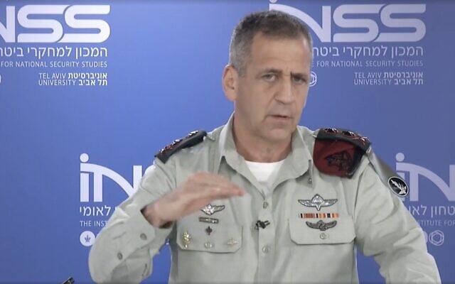 IDF Chief of Staff Aviv Kohavi speaks at the Institute for National Security Studies think tank's annual conference on January 26, 2021. (Screen capture/INSS)