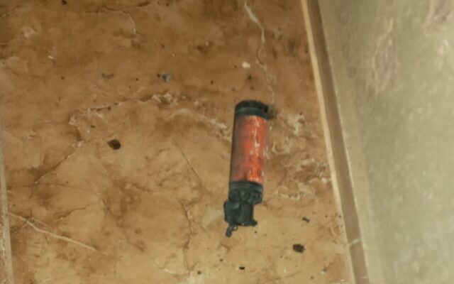 A stun grenade thrown into a Palestinian home in Sarta in the West Bank, apparently by Israeli settlers, January 2021. (Israel Police)