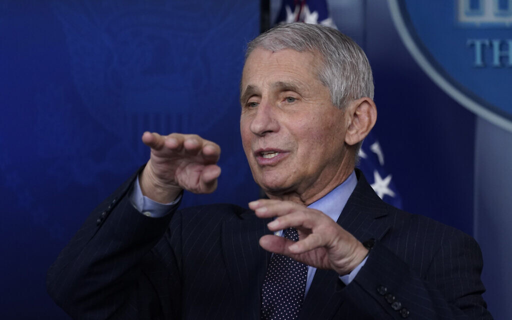 Dr. Anthony Fauci, director of the National Institute of Allergy and Infectious Diseases, speaks with reporters at the White House, in Washington, January 21, 2021 (AP Photo/Alex Brandon, File)