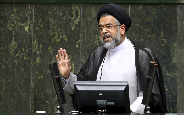 Iranian Intelligence Minister Mahmoud Alavi answers questions from lawmakers in an open session of parliament in Tehran, Iran, Oct. 25, 2016 (AP Photo/Ebrahim Noroozi)