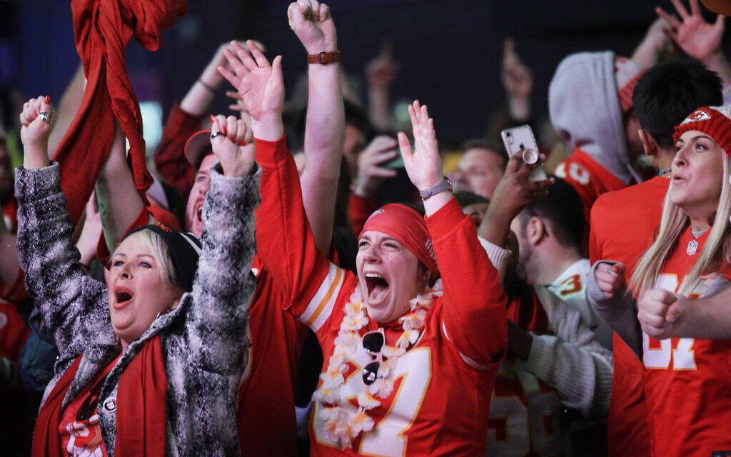 Illustrative -- Kansas City Chiefs fans celebrate the team's Super Bowl victory in Kansas City, Missouri, Feb. 2, 2020. (AP Photo/Orlin Wagner)