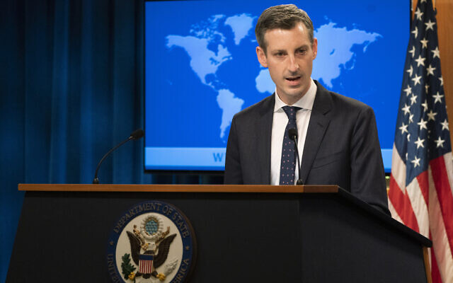 State Department spokesman Ned Price speaks during a news conference at the State Department, Tuesday, Feb. 23, 2021, in Washington. (AP Photo/Manuel Balce Ceneta, Pool)