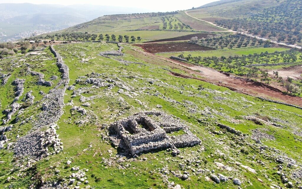 'Joshua's Altar' at the Mount Ebal archaeological site, February 15, 2021. (Courtesy Shomrim Al Hanetzach)