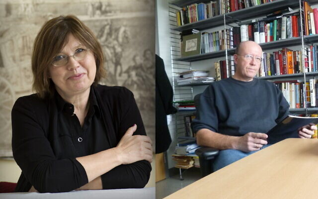 Holocaust scholars Barbara Engelking, left, and Jan Grabowski, right. (Yad Vashem via AP / courtesy)