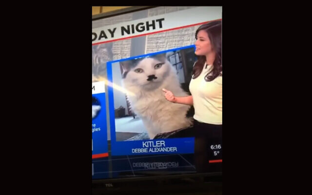 Alena Lee gave a shoutout to 'Kitler' on her Saturday night weather broadcast, February 14, 2021. (Screen shot from YouTube)